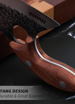 Huusk Knives, Viking Boning Knife for Meat Cutting, Small Ulu knives, Caveman Ultimo Knives Hand Forged Full Tang Knives for Kitchen or Camping Christmas Gift