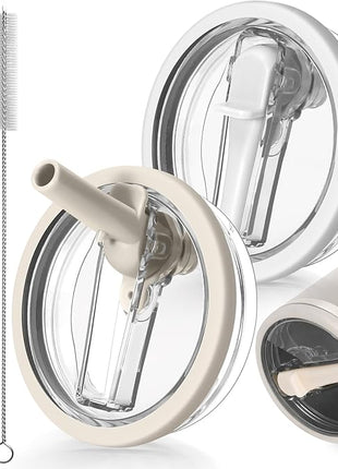 2 Pack Leak Proof Lid for 30oz Stanley H2.0 Quencher,No Spill Flip Straw Lid Replacement for Stanley Cup Accessories 30 oz Tumbler Lid Replacement Straw Cover Cap for Stanley Lids(Cream,White)