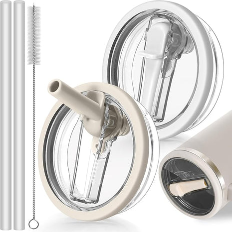 2 Pack Leak Proof Lid for 30oz Stanley H2.0 Quencher,No Spill Flip Straw Lid Replacement for Stanley Cup Accessories 30 oz Tumbler Lid Replacement Straw Cover Cap for Stanley Lids(Cream,White)