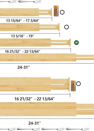BAMEOS Drawer Dividers Bamboo Separators Organization Expandable Organizers for Kitchen Bedroom Bathroom Dresser Office 4-pack