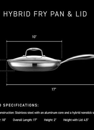HexClad Hybrid Nonstick 10-Inch Frying Pan with Tempered Glass Lid, Stay-Cool Handle, Dishwasher-Friendly, Oven-Safe Up to 900°F, Induction Ready, Compatible with All Cooktops