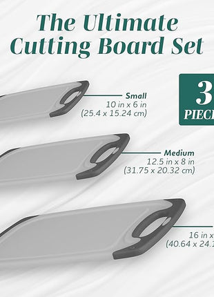 Cutting Boards for Kitchen - BPA-Free Chopping Board - Different Sizes & Non Slip Handles - Reversible, Large Cutting Board Set - Unique Gifts for Cooks Who Have Everything - 3-Pack Gray/Gray