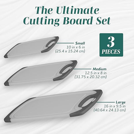 Cutting Boards for Kitchen - BPA-Free Chopping Board - Different Sizes & Non Slip Handles - Reversible, Large Cutting Board Set - Unique Gifts for Cooks Who Have Everything - 3-Pack Gray/Gray