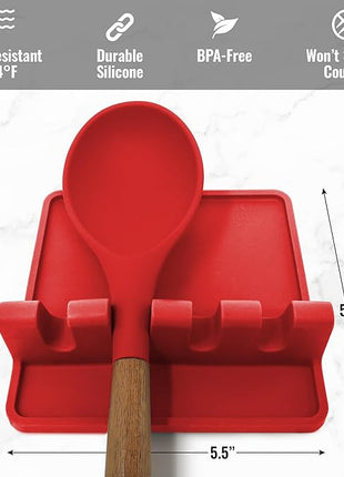 Zulay Kitchen Silicone Utensil Rest with Drip Pad for Multiple Utensils - BPA-Free, Heat-Resistant Spoon Rest & Spoon Holder for Stove Top - Kitchen Utensil Holder for Ladles & Tongs - Red