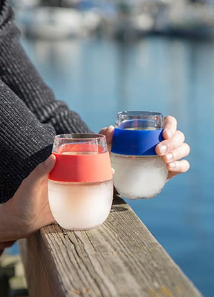 Host Wine Freeze Cup Set of 2 - Plastic Double Wall Insulated Drink Cup, Freezable Vacuum Insulated Wine Glasses, 8.5 oz Blue