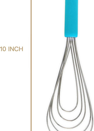 Flat Whisk Silicone Handle Non Slip 10" - 5 Wires Whisk with 10 Heads for Kitchen Cooking Color by Jell-Cell (Sky Blue)