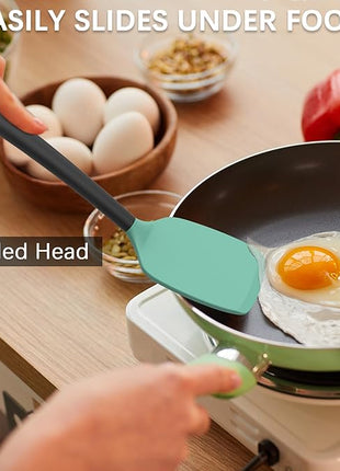 Coukre 2 Pack Silicone Spatula Set, High Heat Resistant, BPA Free Kitchen Spatula, Solid & Slotted Turner for Non-Stick Pans, Sautéing, and Flipping (2, AquaGreen)