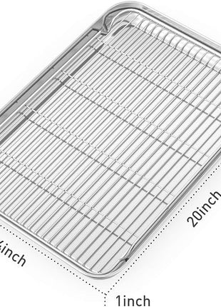 Baking Sheet with Cooling Rack and Silicone Baking Mat, 20 Inch Stainless Steel Bakeware, Healthy & Nontoxic & Rustproof & Easy Clean & Dishwasher Safe