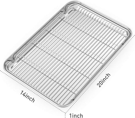 Baking Sheet with Cooling Rack and Silicone Baking Mat, 20 Inch Stainless Steel Bakeware, Healthy & Nontoxic & Rustproof & Easy Clean & Dishwasher Safe