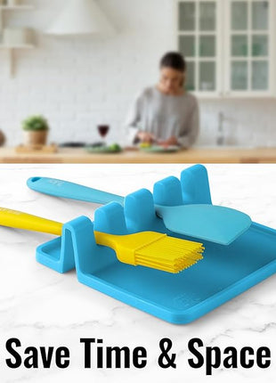 Zulay Kitchen Silicone Utensil Rest with Drip Pad for Multiple Utensils - BPA-Free, Heat-Resistant Spoon Rest & Spoon Holder for Stove Top - Kitchen Utensil Holder for Ladles & Tongs - Blue