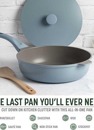 Goodful All-in-One Pan, Multilayer Nonstick, High-Performance Cast Construction, Multipurpose Design Replaces Multiple Pots and Pans, Dishwasher Safe Cookware, 11-Inch, 4.4-Quart Capacity, Blue Mist