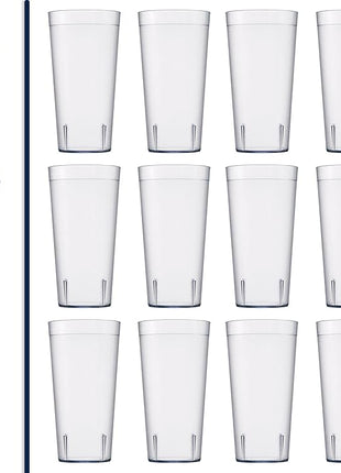 US Acrylic Café Plastic Reusable Tumblers (Set of 12) 32-ounce Iced-Tea Cups Clear | Value Set of Restaurant Style Drinking Glasses, Stackable, BPA-free, Made in the USA | Top-rack Dishwasher Safe