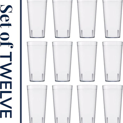 US Acrylic Café Plastic Reusable Tumblers (Set of 12) 32-ounce Iced-Tea Cups Clear | Value Set of Restaurant Style Drinking Glasses, Stackable, BPA-free, Made in the USA | Top-rack Dishwasher Safe