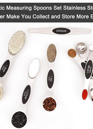 Aovchei 7 PCS Magnetic Measuring Spoons Set, Dual Sided, Stainless Steel Small Tablespoon, Teaspoons, Fits in Spice Jars, for Dry and Liquid, Black