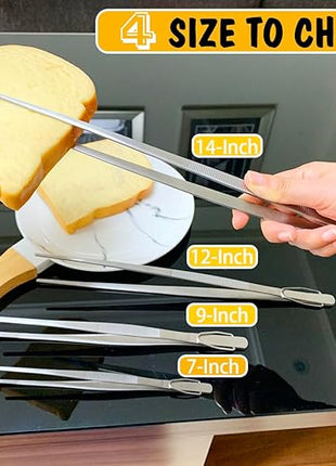 JETKONG Food Tweezers Precision Serrated Tips Kitchen Tweezers Professional Cooking Tweezer Tongs, Set of 3 (7 9 12 Inch, Silver)