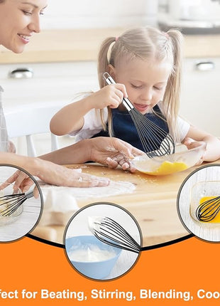 HOTEC 4 Pieces Silicone Whisks Set, Wire Balloon Whisks Egg Beater, Non-slip Handle Whisk for Non-stick Cookware Perfect for Cooking, Stirring, Beating and Blending (Black)
