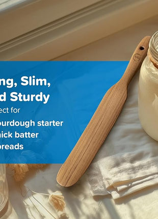 FAAY Handmade Teak Spurtle for Sourdough Starter – Wooden Stirring Stick & Mixing Tool for Deep Jars | Nonstick-Safe, Finished with Coconut Cooking Oil, Crafted in Thailand