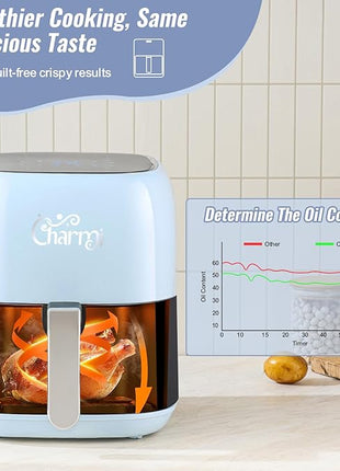 Charmi 5QT Air Fryer – Beautiful Retro Design, Stylish Countertop Look, Nonstick & PFAS-Free, Safe Auto Shutoff, Digital Touchscreen, 8 Cooking Presets (Pastel Blue)