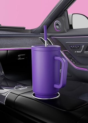 Meoky 40 oz Tumbler with Handle and Straw: Stainless Steel Insulated Tumbler with Lid and Straw - 100% Leak Proof Tumbler for Car Cup Holders - Travelers Commuters Workers, Purple