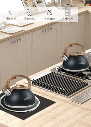 s-p Whistling Tea Kettle Stainless Steel Teapot, Teakettle for Stovetop Induction Stove Top, Fast Boiling Heat Water Tea Pot 2.2 Quart(Black)