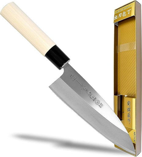 JapanBargain, Deba Knife Made in Japan, 6.25 Inch High Carbon Stainless Steel Fish Butchering Knife, Single Bevel Blade with Wooden Handle, Japanese Chef Knife for Seafood, Seki City Cutlery