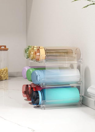 Lifewit Stackable Water Bottle Organizer for Cabinet, Water Bottle Holder, Kitchen Pantry Organization and Storage, Plastic Fridge Wine Racks, Tumbler Travel Mug Cup Holder, 3Pack, Hold 9 Bottles
