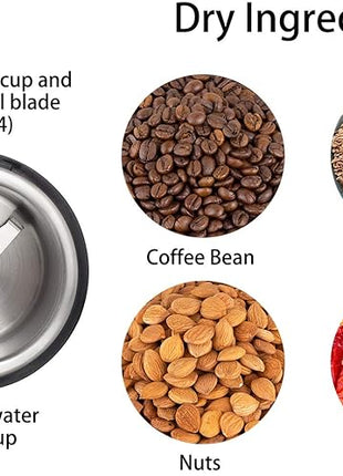 DR MILLS DM-7441 Coffee Grinder Electric, Coffee Bean and Dried Spice Grinder, One Touch Operation, Blade and Cup Made with SUS304 Stainless Steel (Black)