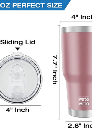 WETOWETO 30oz Tumbler, Stainless Steel Vacuum Insulated Water Coffee Tumbler Cup, Double Wall Powder Coated Spill-Proof Travel Mug Thermal Cup for Home Outdoor (Rose Gold, 1 Pack)