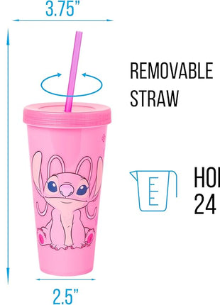 Silver Buffalo Disney Lilo and Stitch Angel Coconut Flowers 2 Count Color Change Plastic Tumbler, 24-Ounce (Pack of 12)