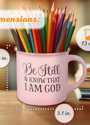 Christian Art Gifts Pink Camp Style Ceramic Coffee Mug – 13 oz. Microwave and Dishwasher Safe Inspirational Scripture Coffee and Tea Mug for Women with Bible Verse: Be Still and Know - Psalm 46:10