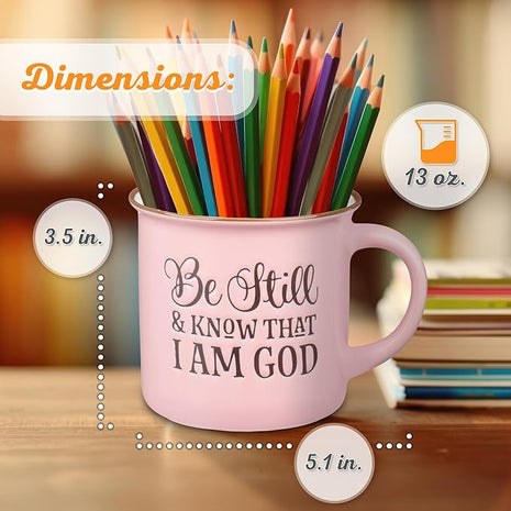 Christian Art Gifts Pink Camp Style Ceramic Coffee Mug – 13 oz. Microwave and Dishwasher Safe Inspirational Scripture Coffee and Tea Mug for Women with Bible Verse: Be Still and Know - Psalm 46:10