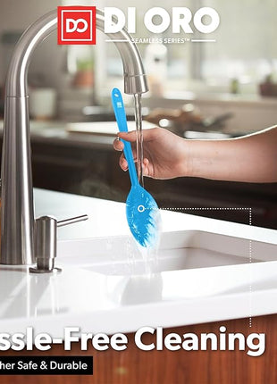 DI ORO Silicone Mixing & Serving Spoons - Large Heat-Resistant Non Stick Utensils Big Solid & Slotted Basting Spoons - Dishwasher Safe (2pc, Blue)