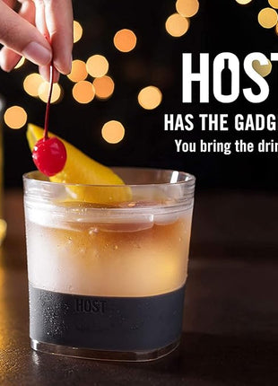 Host Whiskey Freeze Glasses, Double Old Fashioned Glasses, Chill Without Dilution for Brandy, Vodka, Gin, Rum, and Cold Brew Cocktails, Bourbon Gifts for Men, Home Bar, 9 oz, Set of 2, Grey