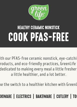 GreenLife 16 Piece Nonstick Cookware Set, Soft Grip Non-Toxic PFAS-Free Ceramic Pots & Pans, Dishwasher & Oven Safe, Frying, Sauce, Utensils, Glass Lids, Stay-Cool Handles, Wobble Free, Black & Cream