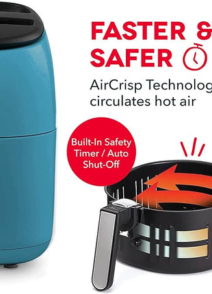 DASH Tasti-Crisp™ Electric Air Fryer Oven, 2.6 Qt., Teal – Compact Air Fryer for Healthier Food in Minutes, Ideal for Small Spaces - Auto Shut Off, Analog, 1000-Watt
