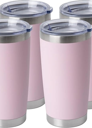 HASLE OUTFITTERS 20oz Stainless Steel Tumblers Bulk, Insulated Travel Cup with Lid, Double Wall Vacuum Coffee Mug for Cold & Hot Drinks 4 Pack, Light Pink