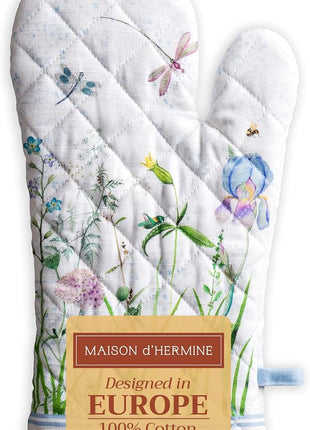 Maison d' Hermine Oven Gloves 100% Cotton Oven Mitt 7" x 13" with Loop Heat Resistant, BBQ, Cooking Gloves, Baking, Grilling, Kitchen, Handling Hot Pans Spring/Summer (Pack of 1, Fleurs De Mai)