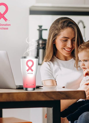 HAUSHOF 20 oz Tumbler, Stainless Steel and Double Wall Insulated Tumbler with Lid-Pink Ribbon for Birthday Christmas Gifts