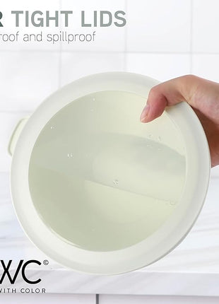 COOK WITH COLOR Mixing Bowls with Lids - 12 Piece Plastic Nesting Bowls Set includes 6 Prep Bowls and 6 Lids, Rhombus Design - Microwave Safe (Sage)