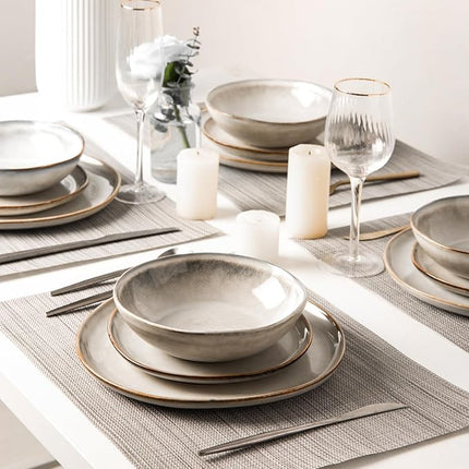 AmorArc Ceramic Dinnerware Sets,Handmade Reactive Glaze Stoneware Plates and Bowls Sets,Highly Scratch Resistant | Dishwasher & Microwave Safe Dishes Set,Service for 12 (36pc)