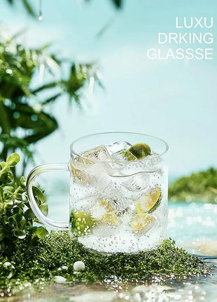 LUXU Glass Coffee Mugs Set of 4,14 oz Clear Coffee Cups,Hand Blown&Seamless Design,Heat Resistant and Explosion-Proof,Lightweight Tea Mugs with Anti Scald Handle Ideal for Home,Cafe