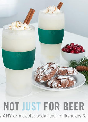 Host Freeze, Frozen Mugs, Freezable Pint Set, Beer Keep Your Drinks Cold, Double Walled Insulated Glasses, Tumbler for Iced Coffee, 16oz, Set of 2, Green
