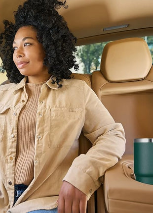 VEGOND 20 oz Tumbler Bulk with Handle Lid and Straw, Stainless Steel Insulated Travel Coffee Mug Set, Spill Proof Double Wall Metal Tumblers Cups, Dark Green 12 Pack