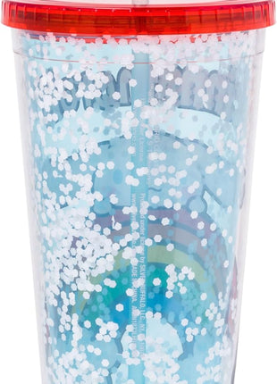 Silver Buffalo Sanrio Hello Kitty and Friends Cinnamoroll Rainbow Plastic Confetti Cold Cup with Lid and Straw, 32 Ounces