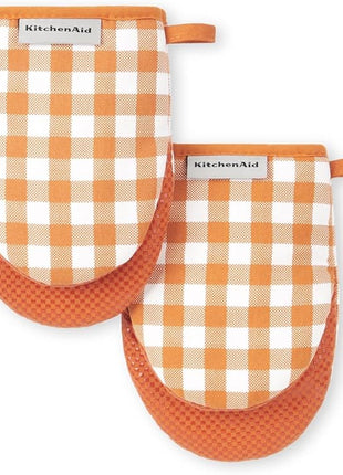 KitchenAid Gingham Mini Oven Mitt 2-Pack Set, Honey, 5.5"x8"