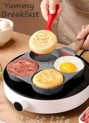 4-Cup Egg Pan Nonstick, and Granite Egg Frying Pan, Versatile Breakfast Skillet for Eggs, Pancakes, Plett, Crepes, Compatible with Gas Stove and Induction Cooktop