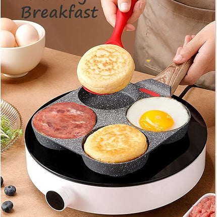 4-Cup Egg Pan Nonstick, and Granite Egg Frying Pan, Versatile Breakfast Skillet for Eggs, Pancakes, Plett, Crepes, Compatible with Gas Stove and Induction Cooktop