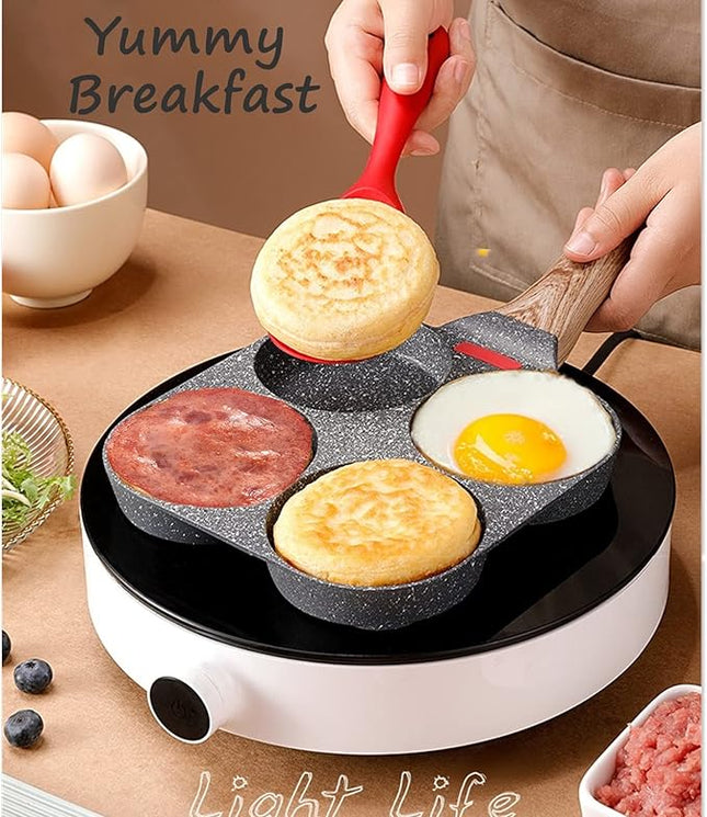 4-Cup Egg Pan Nonstick, and Granite Egg Frying Pan, Versatile Breakfast Skillet for Eggs, Pancakes, Plett, Crepes, Compatible with Gas Stove and Induction Cooktop