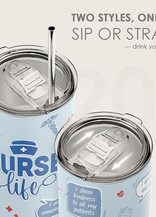 SANDJEST Nurses Tumbler 20oz, Stainless Steel Travel Cup with Lid, Nurse Life Insulated Coffee Mug, Gifts for Women Girls Friends Sisters on Birthday Christmas Nurse Week