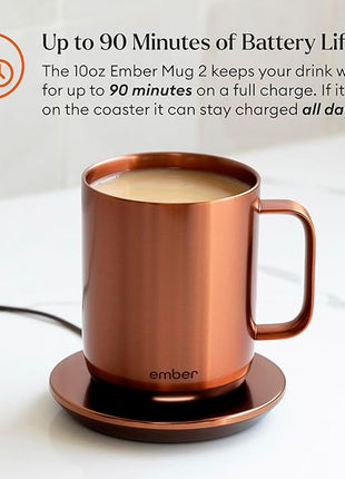 Ember Temperature Control Smart Mug 2, 10 Oz, App-Controlled Heated Coffee Mug with 80 Min Battery Life and Improved Design, Copper